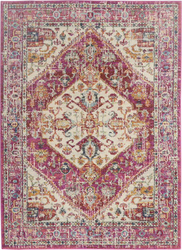 Close-up of the Nourison Passion Ivory Pink Bohemian Indoor Area Rug, featuring a chestnut, floral-inspired pattern.