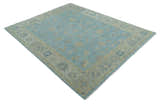 Made to Order Aqua, Beige and Ivory Hand Knotted Floral Oushak Wool Rug