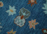Blue, Rust and Aqua Hand Knotted Floral Multi Size Oushak Wool Area Rug