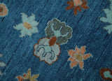 Blue, Rust and Aqua Hand Knotted Floral Multi Size Oushak Wool Area Rug