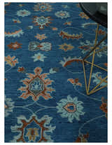 Blue, Rust and Aqua Hand Knotted Floral Multi Size Oushak Wool Area Rug