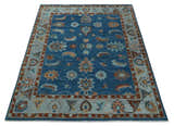 Blue, Rust and Aqua Hand Knotted Floral Multi Size Oushak Wool Area Rug