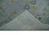 Multi Size Charcoal, Aqua and Silver Hand Knotted Oushak Wool Area Rug