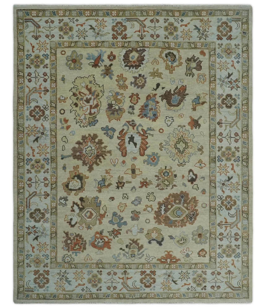 Hand Knotted Beige and Ivory Multi Size Traditional Oushak Wool Area Rug
