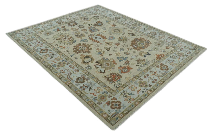 Hand Knotted Beige and Ivory Multi Size Traditional Oushak Wool Area Rug