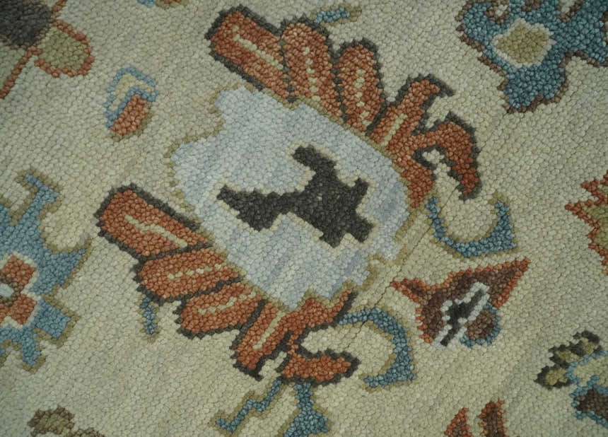 Hand Knotted Beige and Ivory Multi Size Traditional Oushak Wool Area Rug