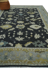 8x10, 9x12, 10x14 and 12x15 Hand Knotted Black, Beige and Silver Traditional Oushak Wool Rug
