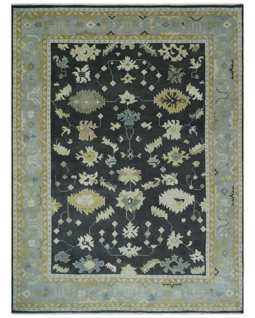 8x10, 9x12, 10x14 and 12x15 Hand Knotted Black, Beige and Silver Traditional Oushak Wool Rug