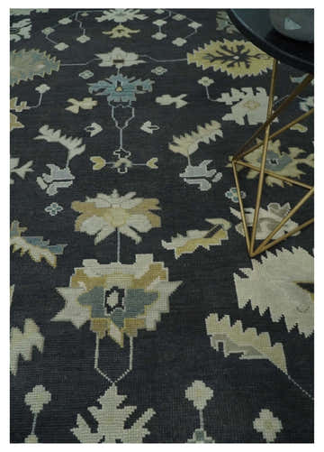 8x10, 9x12, 10x14 and 12x15 Hand Knotted Black, Beige and Silver Traditional Oushak Wool Rug