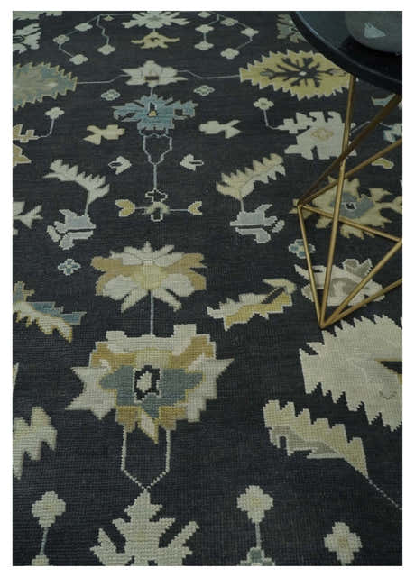 8x10, 9x12, 10x14 and 12x15 Hand Knotted Black, Beige and Silver Traditional Oushak Wool Rug