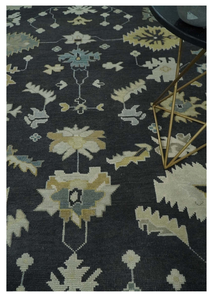 8x10, 9x12, 10x14 and 12x15 Hand Knotted Black, Beige and Silver Traditional Oushak Wool Rug