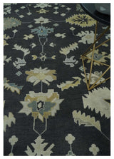 8x10, 9x12, 10x14 and 12x15 Hand Knotted Black, Beige and Silver Traditional Oushak Wool Rug