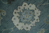 Multi Size Hand Knotted Blue and Beige Traditional Oushak Wool Rug