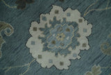 Multi Size Hand Knotted Blue and Beige Traditional Oushak Wool Rug