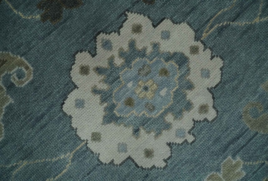 Multi Size Hand Knotted Blue and Beige Traditional Oushak Wool Rug