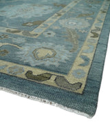 Multi Size Hand Knotted Blue and Beige Traditional Oushak Wool Rug