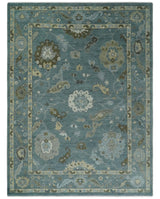 Multi Size Hand Knotted Blue and Beige Traditional Oushak Wool Rug