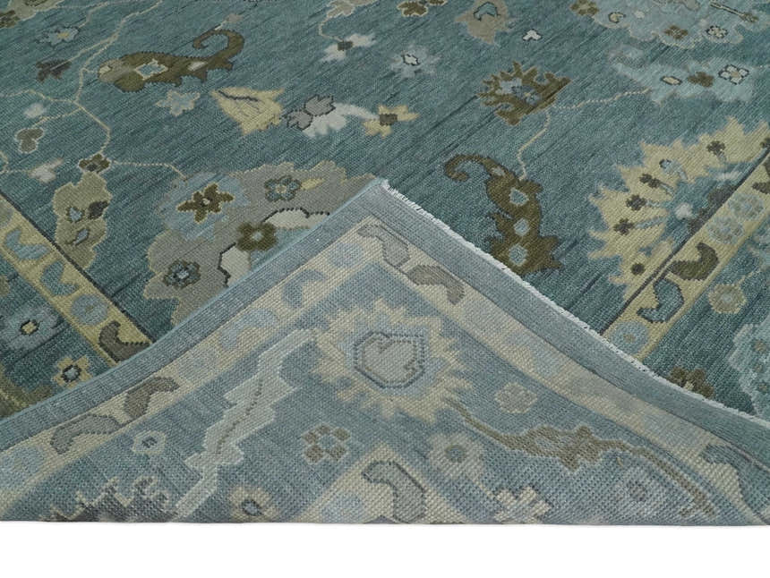 Multi Size Hand Knotted Blue and Beige Traditional Oushak Wool Rug
