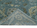 Multi Size Hand Knotted Blue and Beige Traditional Oushak Wool Rug