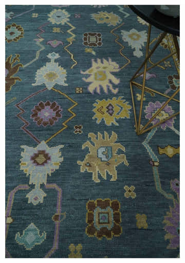 Hand Knotted Blue and Silver Vibrant colorful Oushak Wool Area Rug