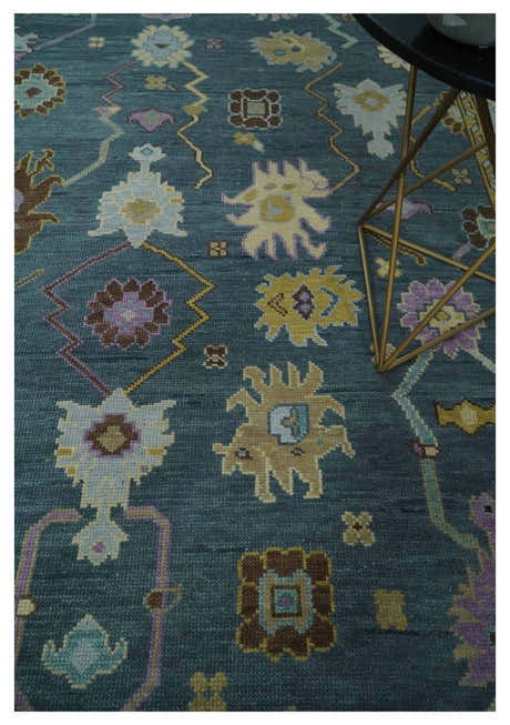 Hand Knotted Blue and Silver Vibrant colorful Oushak Wool Area Rug