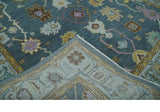Hand Knotted Blue and Silver Vibrant colorful Oushak Wool Area Rug