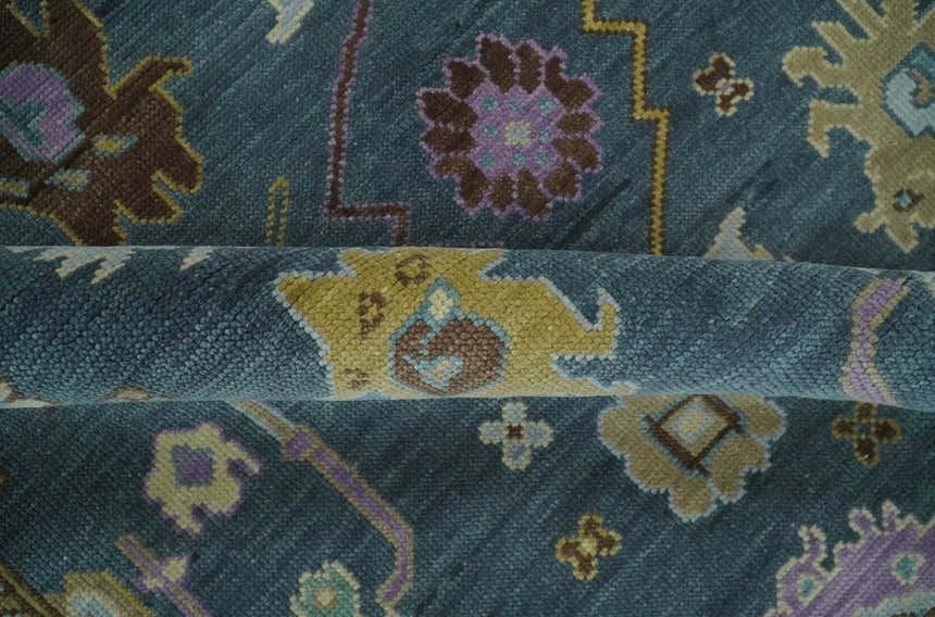 Hand Knotted Blue and Silver Vibrant colorful Oushak Wool Area Rug