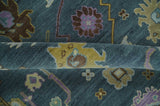 Hand Knotted Blue and Silver Vibrant colorful Oushak Wool Area Rug