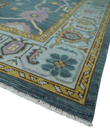 Hand Knotted Blue and Silver Vibrant colorful Oushak Wool Area Rug