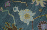 Hand Knotted Blue and Silver Vibrant colorful Oushak Wool Area Rug
