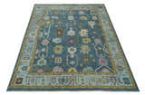 Hand Knotted Blue and Silver Vibrant colorful Oushak Wool Area Rug