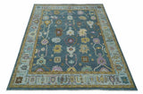 Hand Knotted Blue and Silver Vibrant colorful Oushak Wool Area Rug