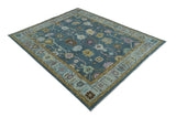 Hand Knotted Blue and Silver Vibrant colorful Oushak Wool Area Rug