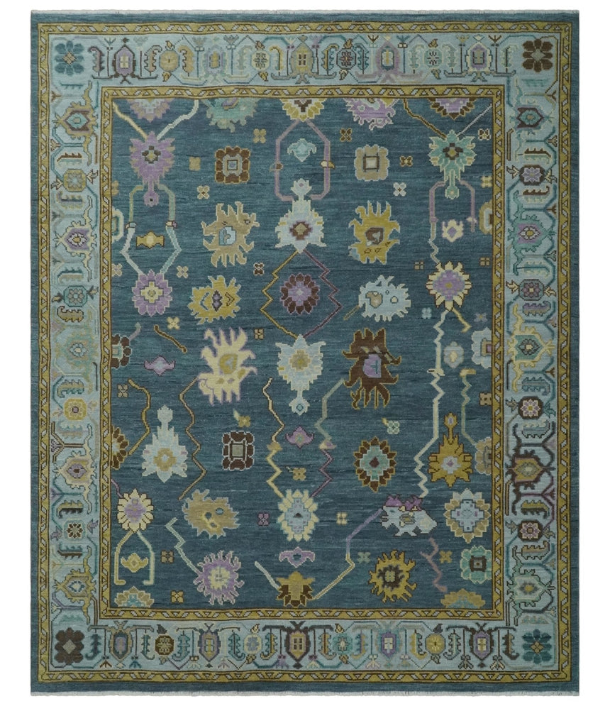 Hand Knotted Blue and Silver Vibrant colorful Oushak Wool Area Rug