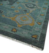 Hand Knotted Charcoal and Aqua Traditional Multi Size Oushak Wool Area Rug