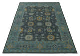 Hand Knotted Charcoal and Aqua Traditional Multi Size Oushak Wool Area Rug