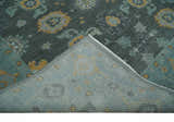 Hand Knotted Charcoal and Aqua Traditional Multi Size Oushak Wool Area Rug