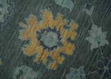 Hand Knotted Charcoal and Aqua Traditional Multi Size Oushak Wool Area Rug