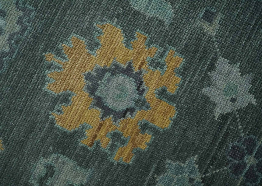 Hand Knotted Charcoal and Aqua Traditional Multi Size Oushak Wool Area Rug