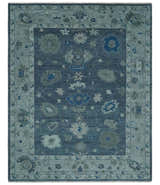 Hand Knotted Gray and Silver Traditional Multi Size Oushak Wool Rug