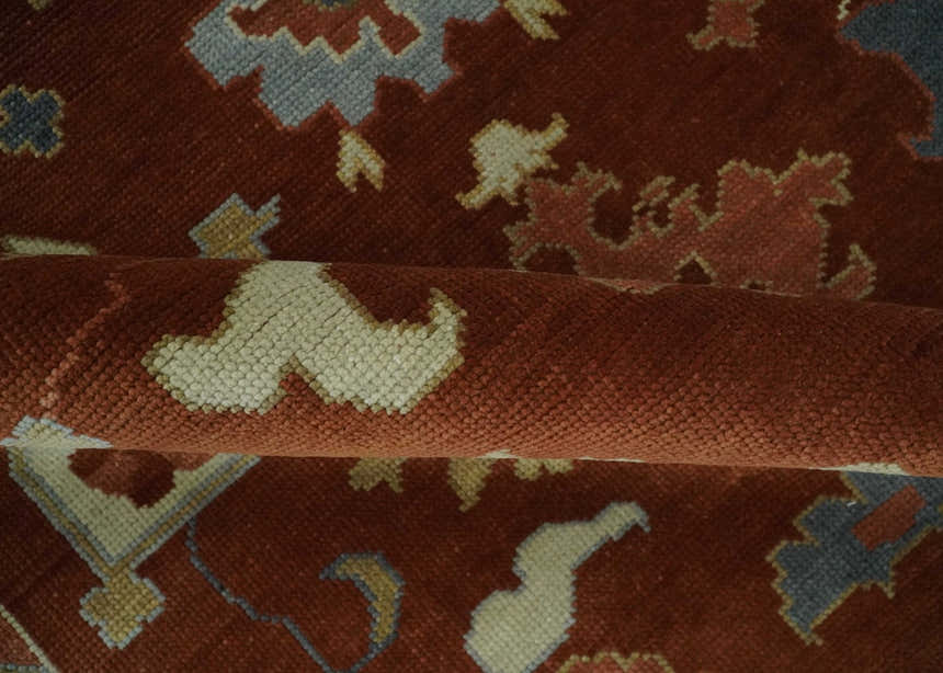 Hand Knotted Rust and Beige Traditional Oushak Multi Size Wool Area Rug