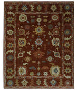 Hand Knotted Rust and Beige Traditional Oushak Multi Size Wool Area Rug