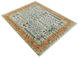 Hand Knotted Rust and Blue Traditional Turkish Vintage Multi Size Wool Rug