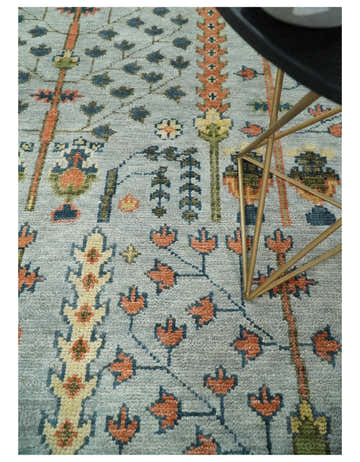 Hand Knotted Rust and Blue Traditional Turkish Vintage Multi Size Wool Rug