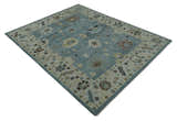 Hand Knotted Silver and Beige Traditional Oushak Vintage Wool Rug