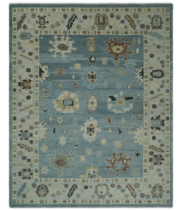 Hand Knotted Silver and Beige Traditional Oushak Vintage Wool Rug