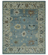 Hand Knotted Silver and Beige Traditional Oushak Vintage Wool Rug