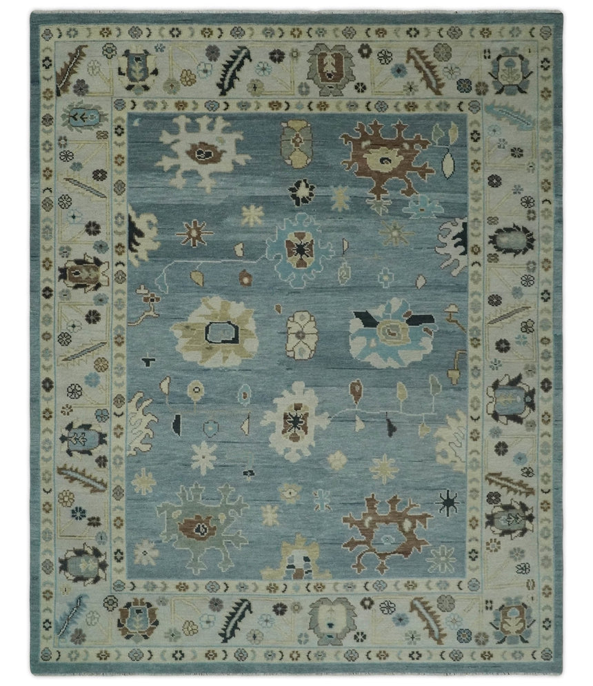 Hand Knotted Silver and Beige Traditional Oushak Vintage Wool Rug