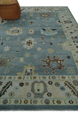 Hand Knotted Silver and Beige Traditional Oushak Vintage Wool Rug