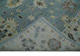 Hand Knotted Silver and Beige Traditional Oushak Vintage Wool Rug